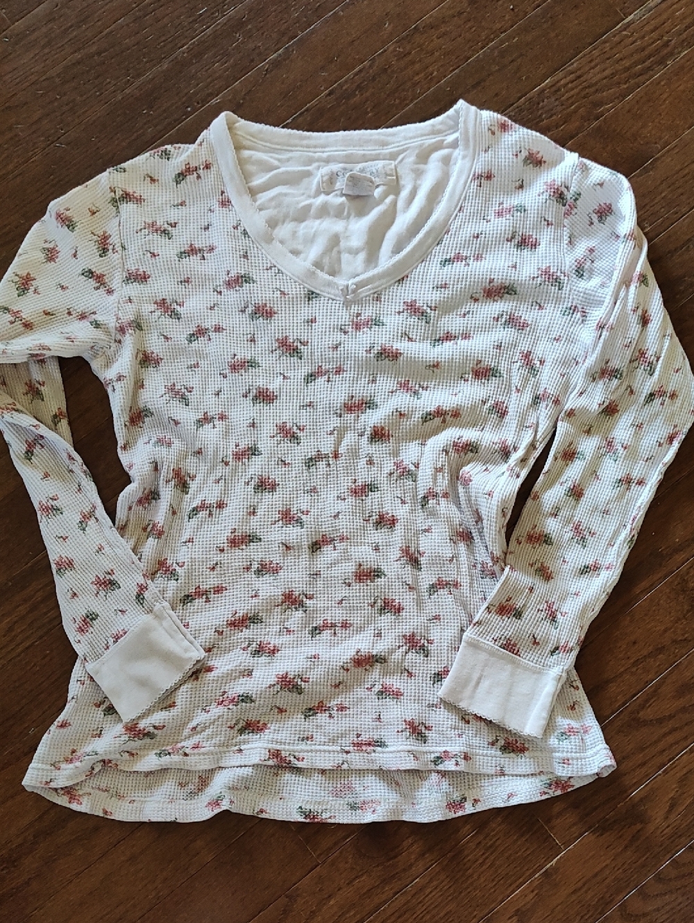 Victoria's Secret Country Vintage Cream Floral Waffle Knit S